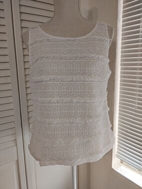 Talbots White Lace Fringe-Trim Sleeveless Camisole